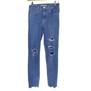 Levi's 720 High Rise Super Skinny Distressed Crop Jeans Sz 27 Blue Stretch